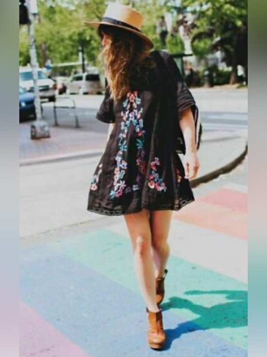 Free People Dresses & Skirts - Free People Perfectly Victorian Black Embroidered Mini Dress Size Small Boho